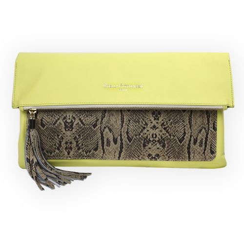 Cartera de mano clutch piel serpiente amarillo fluor stella  rittwagen